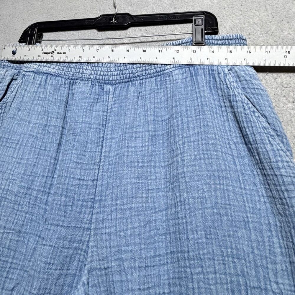Aerie Gauze Pants XL Blue Wide Leg Side Slit Smocked Coastal Beach PullOn Cotton - Picture 5 of 12